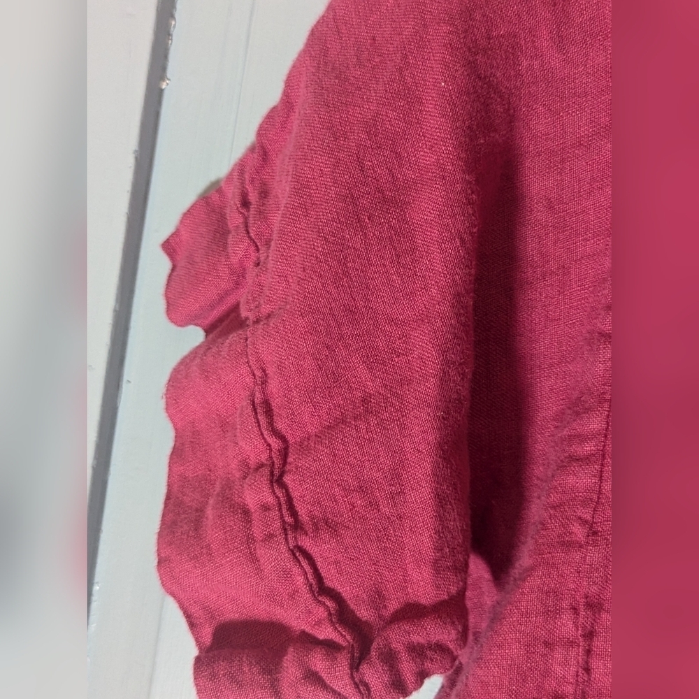 ♥️ Frances Bettini Linen Blouse Lagenlook size M natural fabric boho red Italy - Picture 8 of 9